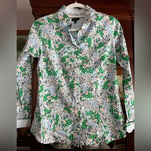 Talbots floral print button front dress shirt size 2